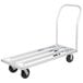 A silver Regency mobile aluminum dunnage rack with black wheels.