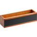 An Acopa walnut finish rectangular wooden box with a black rectangular write-on surface.