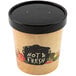 A black paper Choice Medley soup container with a black vented lid and white text on it.