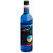 A close up of a DaVinci Gourmet Classic Blue Curacao Flavoring Syrup bottle with a black cap.