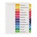 Avery Ready Index Table of Contents Divider set with white sheet and multi-colored tabs.