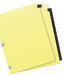 A yellow file folder with Avery black leather tabs with copper reinforced edges.