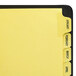 Yellow rectangular paper file folder tabs with black text.