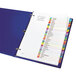 A blue binder with Avery Monthly Table of Contents Dividers on it.