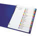 A blue binder with Avery customizable table of contents dividers with colorful pages.