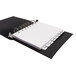 A spiral bound notebook with a black cover and Avery Mini White Dividers.