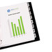 A white binder with a green chart on the label of Avery Print-On 8-Tab White Dividers.