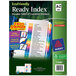 A box of Avery EcoFriendly Ready Index A-Z Table of Contents Dividers with multicolored tabs.