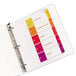 A white folder with Avery Ready Index multi-color tabs.