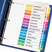 A binder with Avery Ready Index colorful table of contents divider tabs.