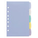 Avery 5-Tab Multi-Color Write-On Plastic Dividers with a close-up of a paper with four different colored tabs.
