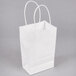 A close-up of a white Duro paper bag with handles.