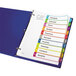A binder with Avery Ready Index colorful labels on the tabs.