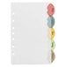 A white paper with colorful labels inserted into Avery Style Edge translucent plastic dividers.