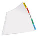 A white paper with colorful tabs, and a clear label strip with colorful tags.