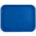 A blue Vollrath plastic fast food tray with a square pattern.