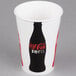 A white Solo paper cold cup with a black Coca-Cola bottle logo on it.