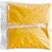 A plastic bag of yellow liquid with a yellow and white patterned label.