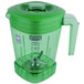 The Waring Raptor green blender jar with a handle and lid.