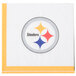 A white 2-ply beverage napkin with the Pittsburgh Steelers logo printed on it.
