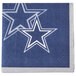 A blue and white Creative Converting Dallas Cowboys beverage napkin with stars on it.
