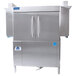 A Jackson RackStar high temperature conveyor dishwasher with stainless steel doors.