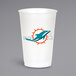 A white Creative Converting plastic cup with the Miami Dolphins logo in orange and blue.