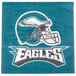 A Philadelphia Eagles luncheon napkin with the team logo on a counter.