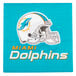 A white luncheon napkin with the Miami Dolphins football team logo in blue, orange, and yellow.