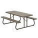 A Lifetime brown plastic rectangular picnic table with attached benches.