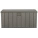 A Lifetime rough cut textured grey outdoor storage box with a door.