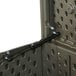 A black metal Lifetime outdoor storage box with a rough cut texture and a latch.