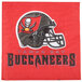 A red Creative Converting Tampa Bay Buccaneers luncheon napkin with the team logo on it.