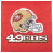 A red Creative Converting San Francisco 49ers luncheon napkin with a helmet on it.
