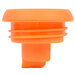 An orange plastic Choice Brew Thru lid with a white stripe.
