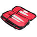 A red Mercer Culinary knife case with two pockets holding knives.