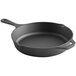 A black Choice cast iron skillet with two handles.