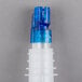 A clear plastic Thunder Group liquor pourer with a blue tail and spout.