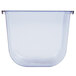 A clear plastic container with a blue lid.