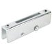 A chrome steel Cooking Performance Group seat door hinge with screws.