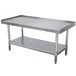 A stainless steel Advance Tabco equipment stand with a galvanized shelf.