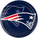 A Creative Converting New England Patriots paper dinner plate with the team logo on it.