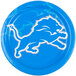 A blue paper dinner plate with the Detroit Lions logo in white.