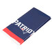 A white rectangular table cover with blue and red New England Patriots logo and text.