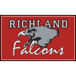 A white rectangular Notrax carpet entrance mat with a red border and a black and white Richland Falcons logo.
