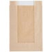 A brown paper bag with a white rectangular window.