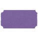 A purple paper ticket with white text and a white border.