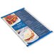 A Menu Solutions Alumitique menu board with royal blue bands featuring a close up of food.