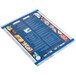 A blue and silver rectangular package with a blue and white label containing a Menu Solutions Alumitique menu board with royal blue bands.