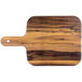 An American Metalcraft faux acacia melamine serving peel shaped like a wooden cutting board with a handle.